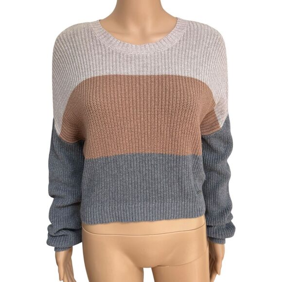 Hollister Sweaters - Hollister cotton blend Cropped Chunky Knit Striped Long Sleeve sweater size S